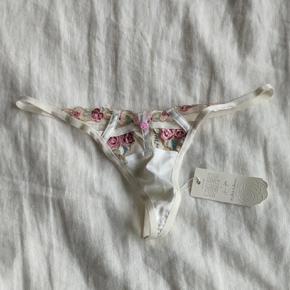 For Love and Lemons White Rosette Bridal Thong